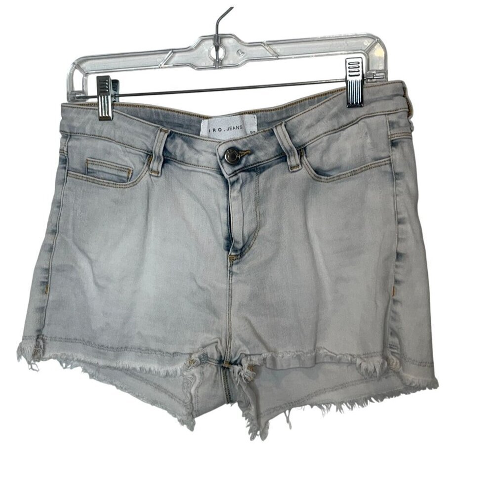 I.R.O Womens Light Wash Distressed Denim Shorts Frayed Hem Size 29